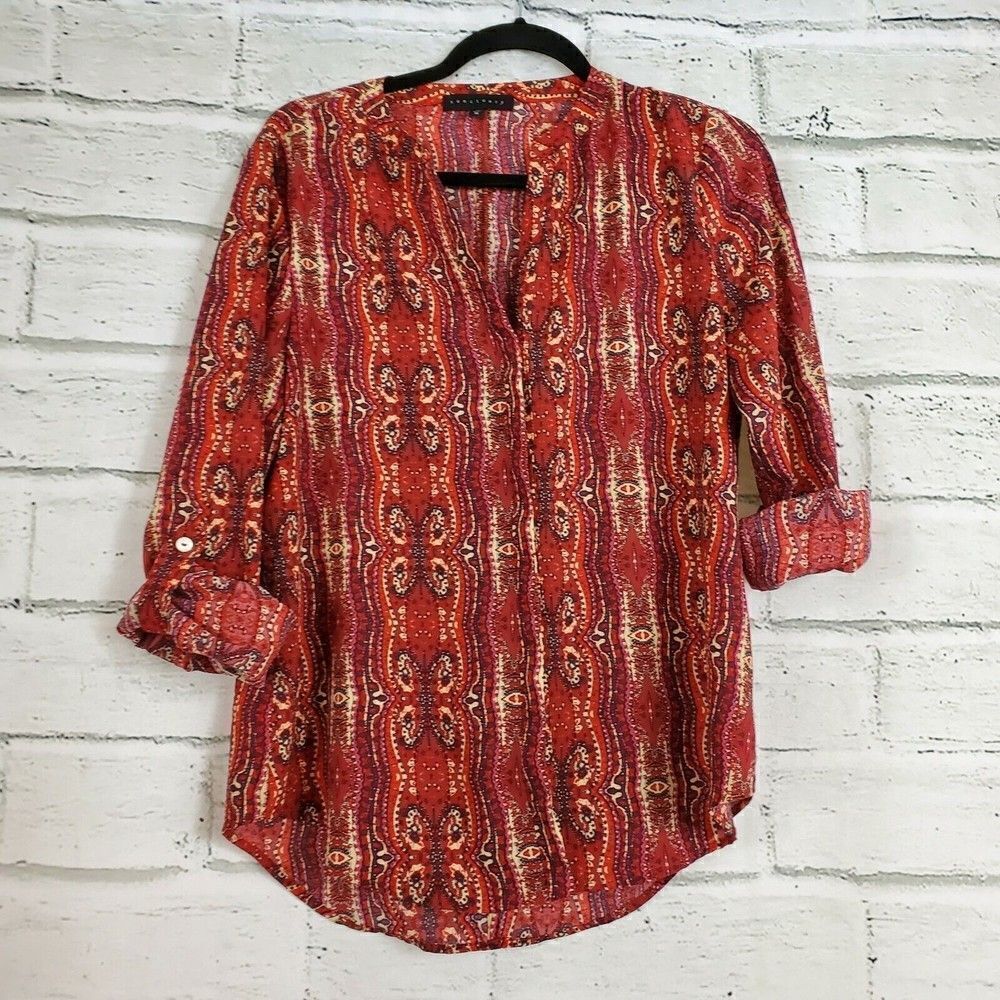 Sanctuary Button Up Paisley Red Long Sleeve Blouse Womens Medium